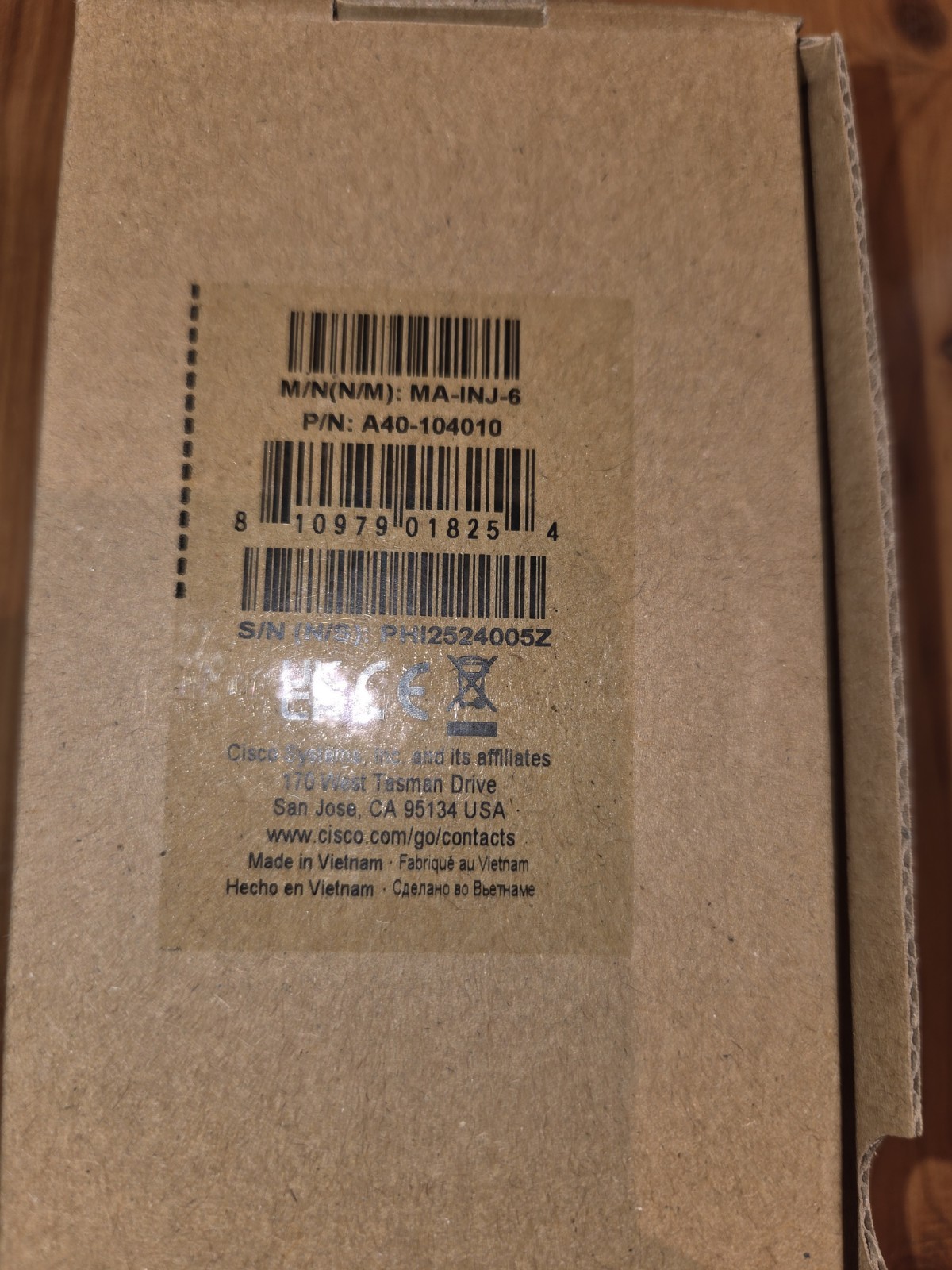 Cisco Meraki MA-INJ-6 MultiGig 802.3bt PoE Injector (60W) – Brand New