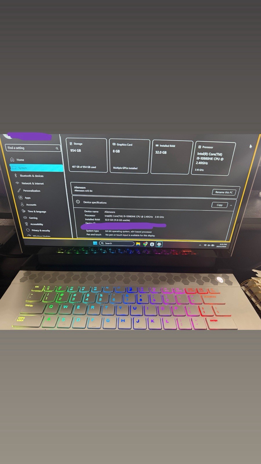Alienware m15 R4 15.6" i9-10980HK 32GB 1TB SSD RTX 3070 Win11 White