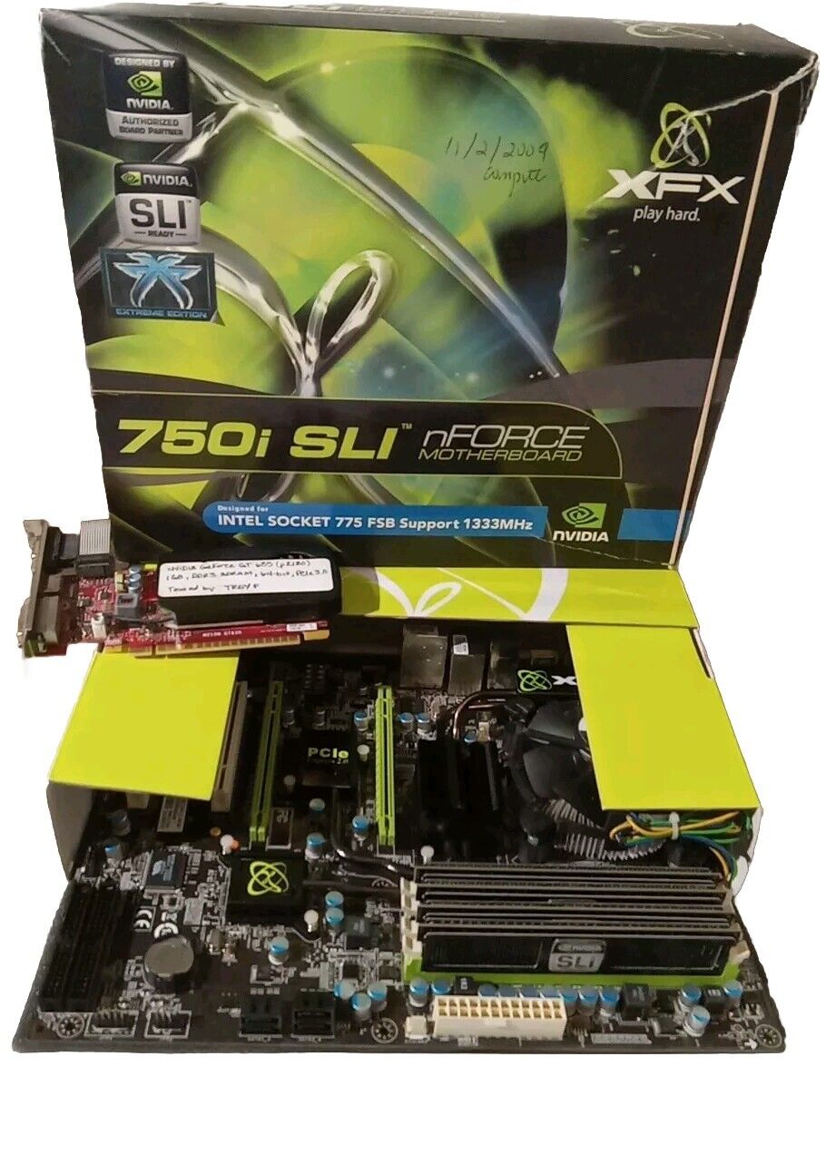 XFX NFORCE 750i SLI Intel 775 DDR2 NVIDIA Motherboard +4X 2GB RAM + GT 635 CARD❗
