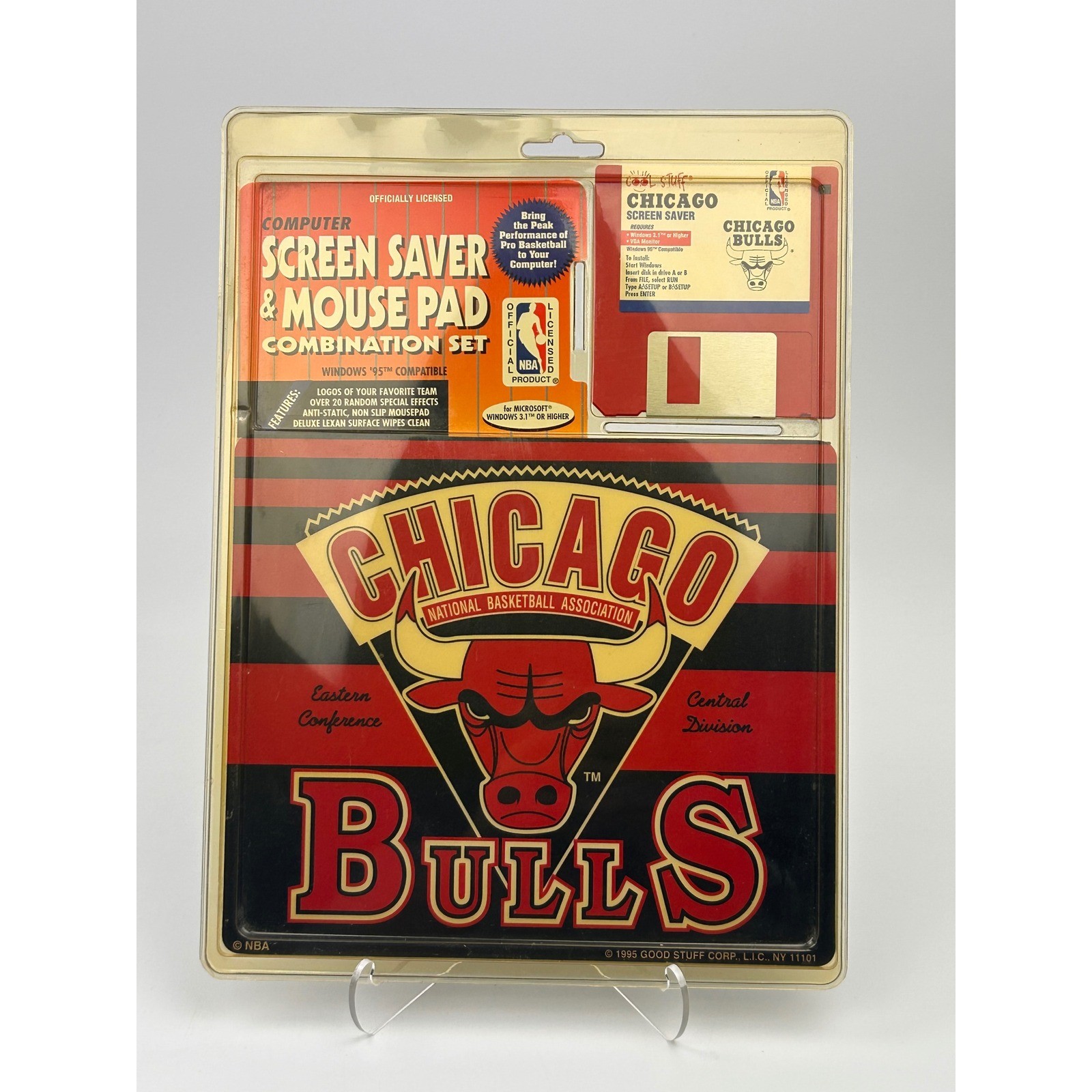 Chicago Bulls Screen Saver Mouse Pad Combo Set Windows 95 NBA 1995  Unopened