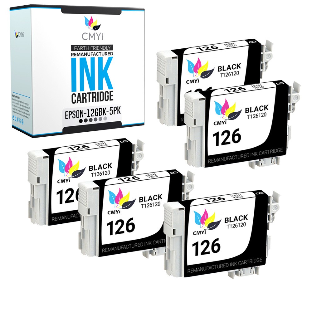 CMYi 5X Replacement Black 126 Ink Cartridges for Epson Workforce WF-3540 WF-7010