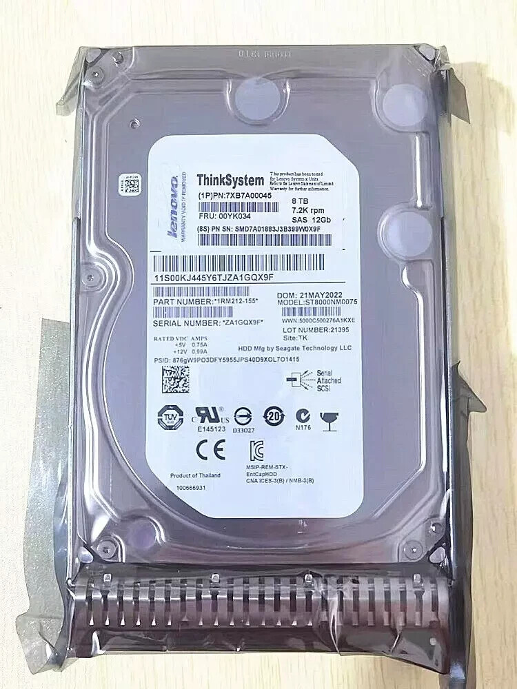 FOR Lenovo/IBM 00YK034 7XB7A00045 3.5 in 8TB 7.2K SAS 12G SR550 SR650 Hard Drive