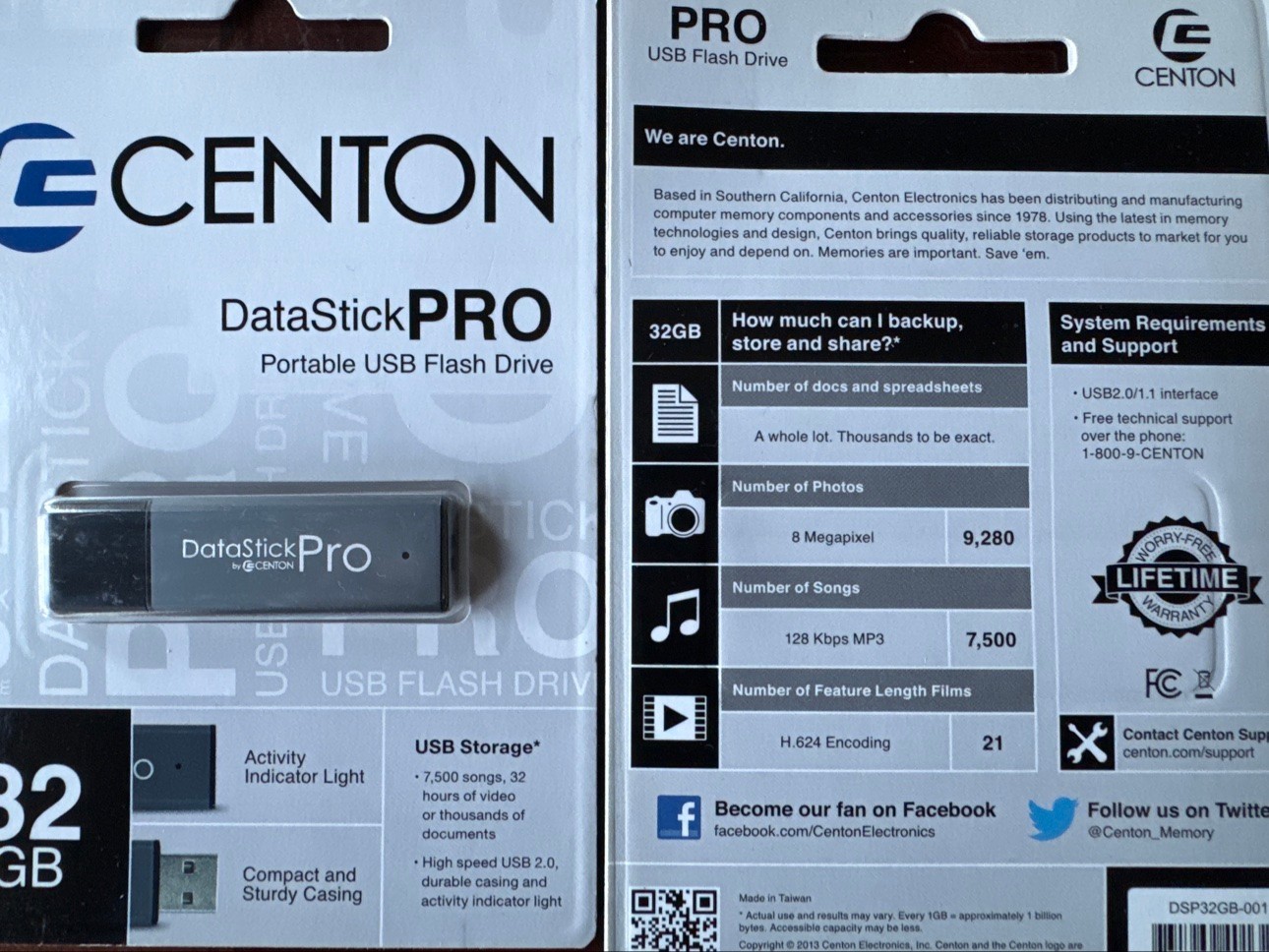 Centon DataStick Pro 32GB USB 2.0 Flash Drive - New Sealed Retail Pack