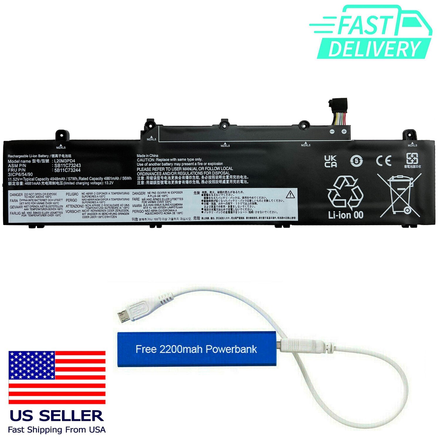 L20M3PD4 5B11C73242 BATT THINKPAD E14 E15 GEN 3 4 L20D3PD4 L20M3PD4 L19M3PD5