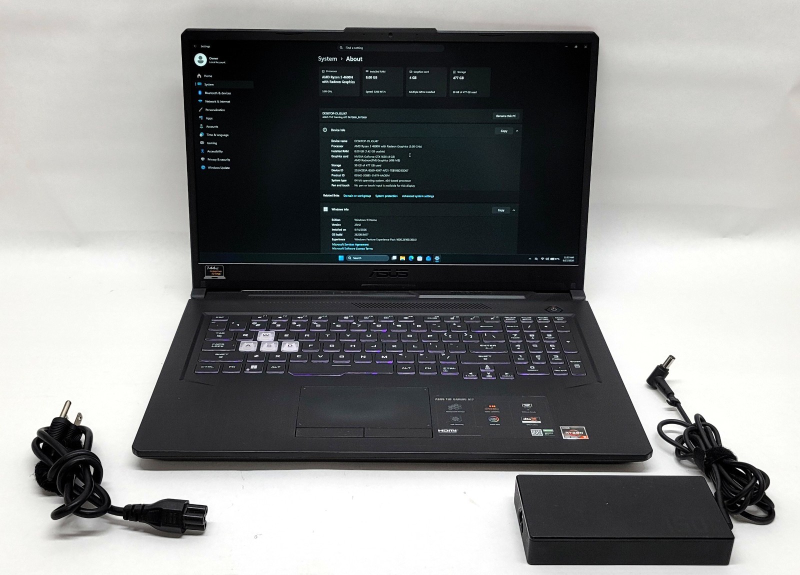 ASUS TUF A17 17.2" Windows Laptop / Ryzen 5 4600H / GTX 1650 / 8GB / 512GB