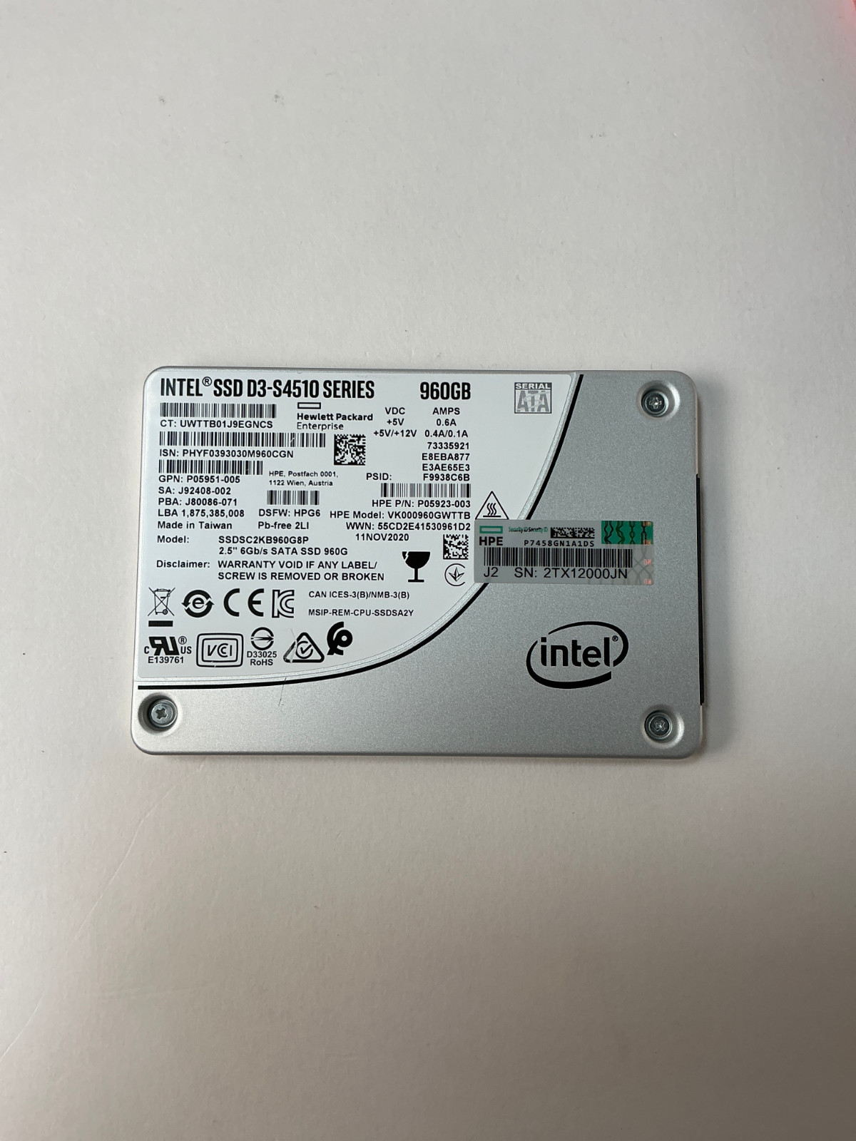 HPE P18483-001 960GB P18424-B21 6Gb 2.5" SFF SATA RI SSD Gen10 Solid State Drive