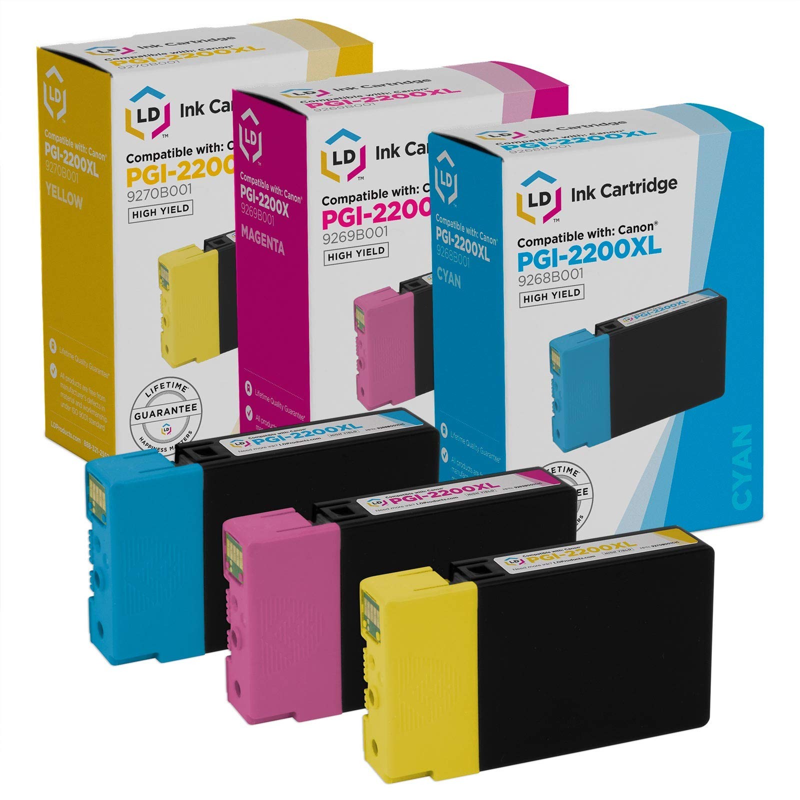 LD Ink Cartridge for Canon PGI-2200XL Set of 3: HY 9268B001 9269B001 9270B001