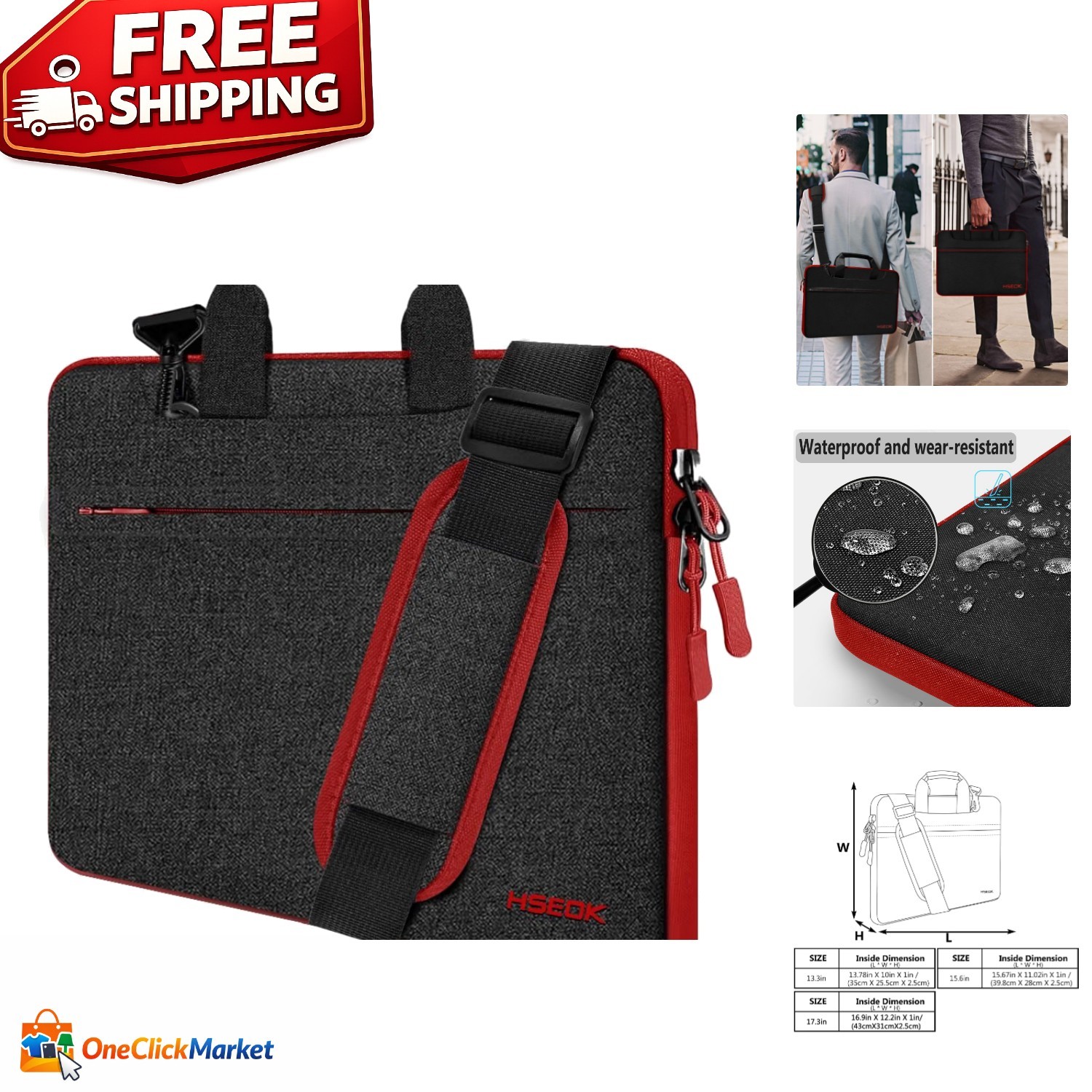 Travel-Ready Spill-Resistant Laptop Bag for 15-16 Inch Devices, Black & Red