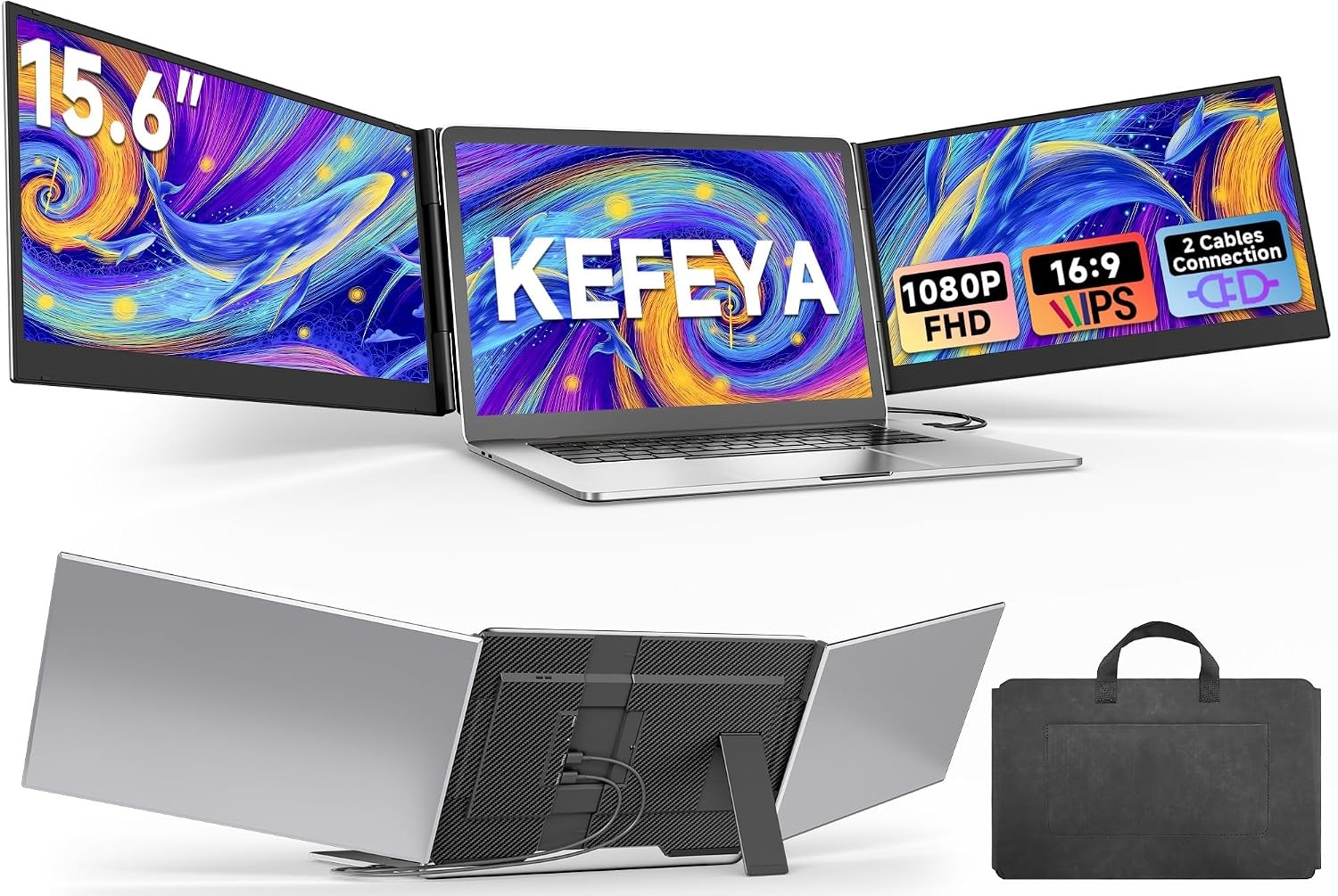 15.6" Triple Laptop Screen Extender FHD 1080P Portable Monitor Screen Plug&Play