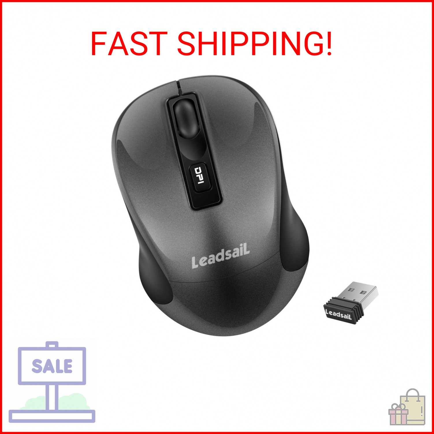 Leadsail Wireless Slim Cordless Mouse, 2.4G USB Mouse for Laptop, Desktop, MacBo