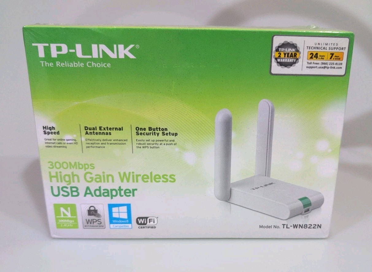 TP-Link TL-WN822N 300Mbps High Gain Wireless USB Adapter N300 w/ Box & Cables