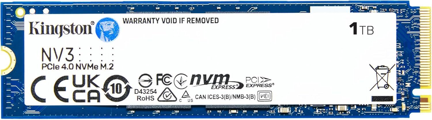 Kingston NV3 1TB M.2 2280 NVMe SSD PCIe 4.0 Gen 4x4 Up to 6000 MB/s SNV3S/1000G