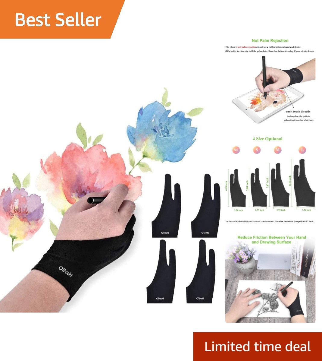 4 Pack Artist Drawing Gloves - Enhance Digital & Paper Drawing Experience