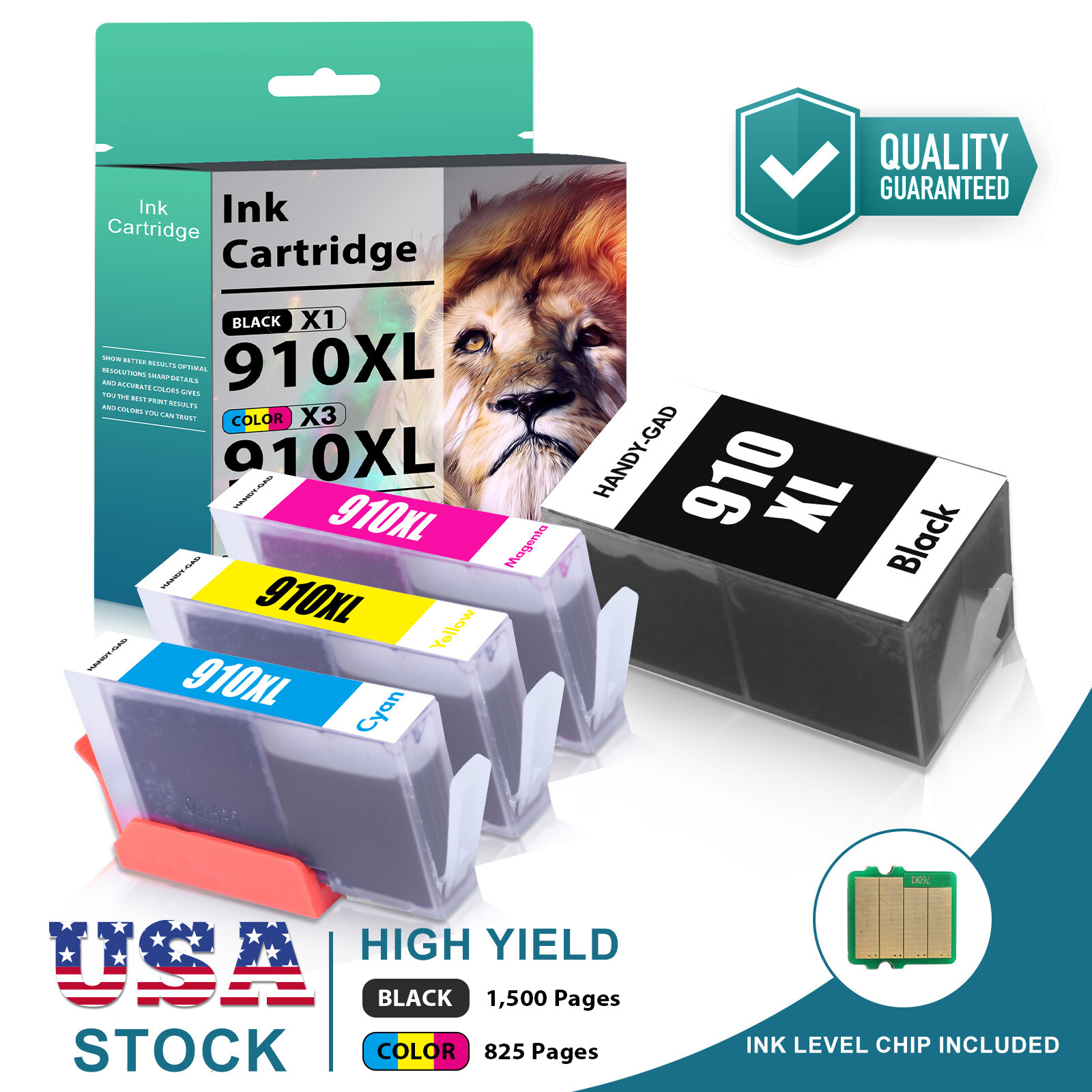 4 PK 910XL Ink Cartridge for HP OfficeJet Pro 8020 8025 8025e 8015 8015e 8035 e