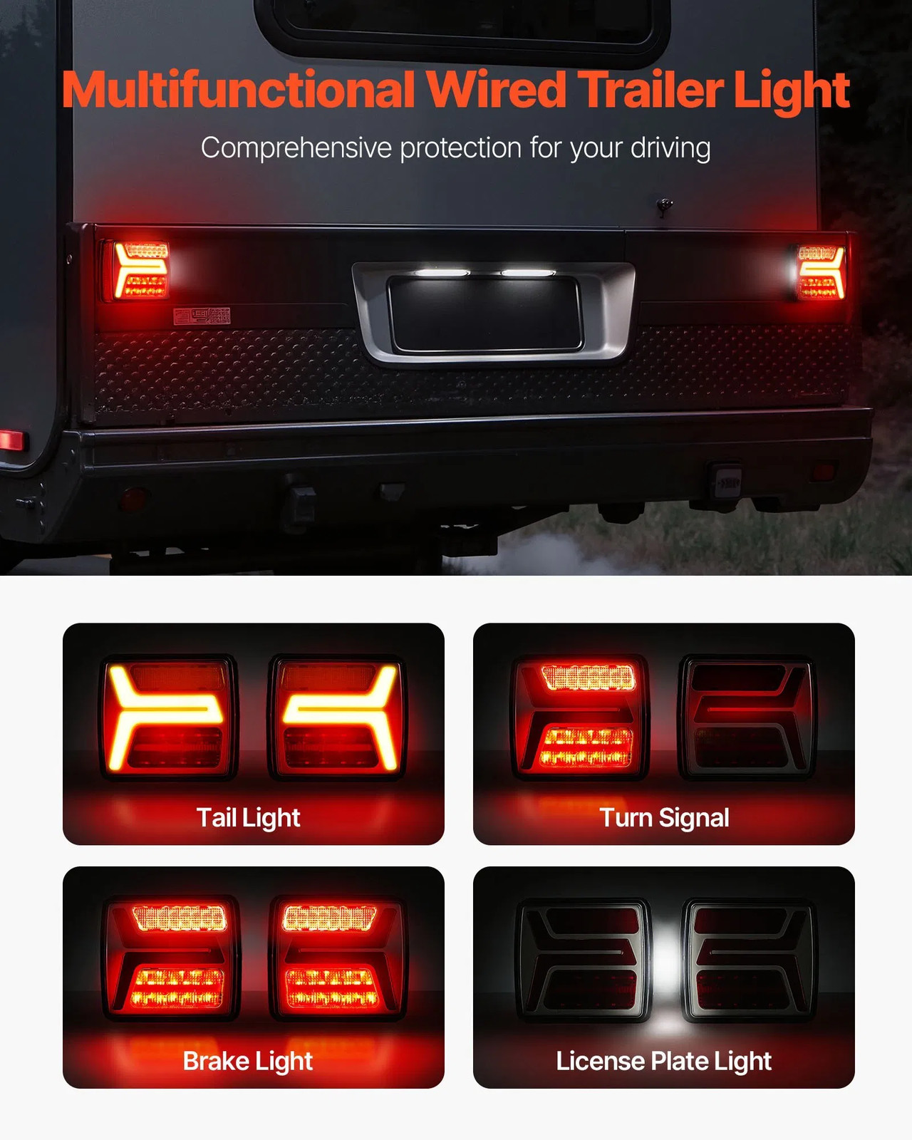 Trailer Lights, 2PCS 12V Square Magnetic LED Trailer Tail Lights Kit with Stop B