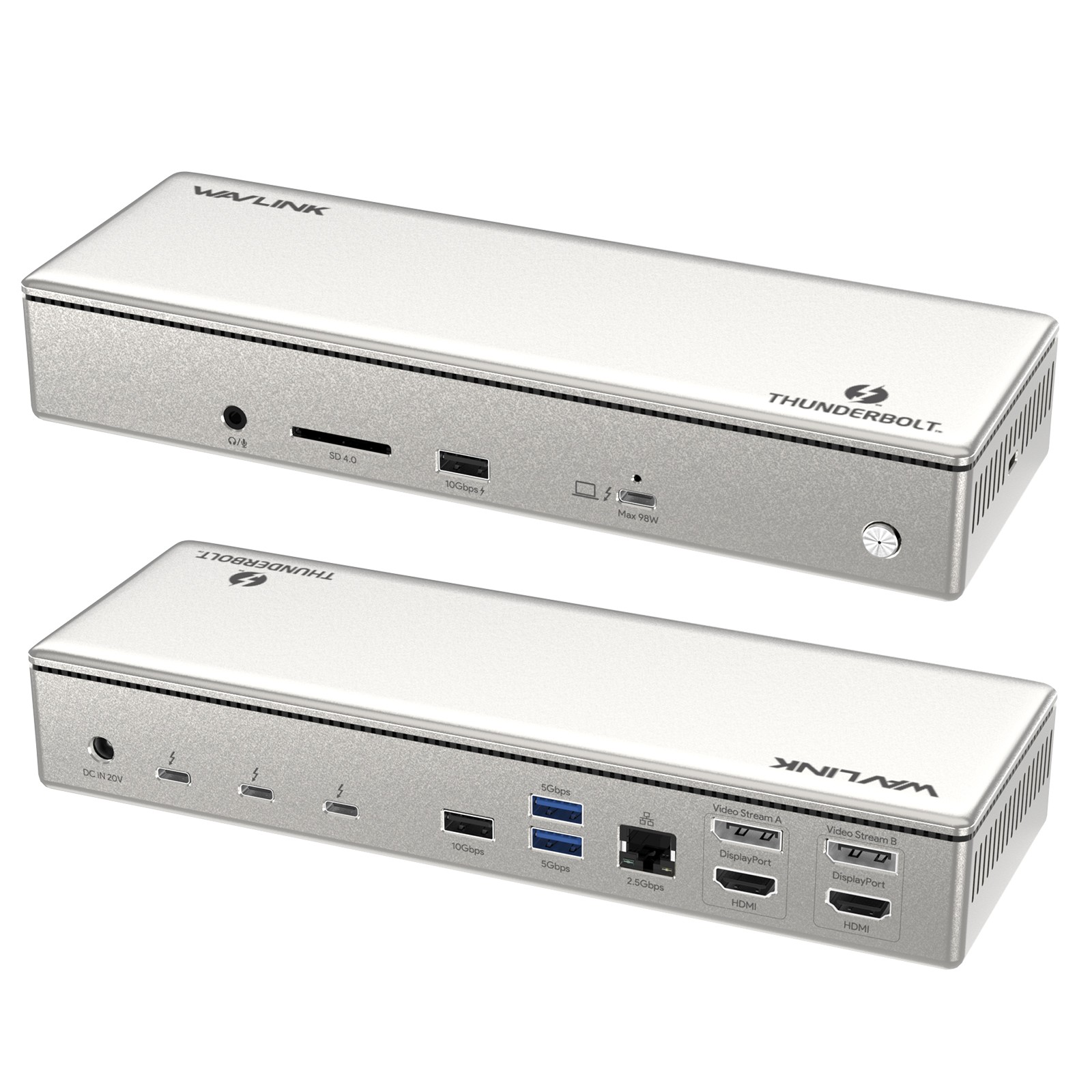 Thunderbolt 4 Dock 4 Monitors Single 8K@30Hz/Quad 4K@60Hz Display Hub 98W PD