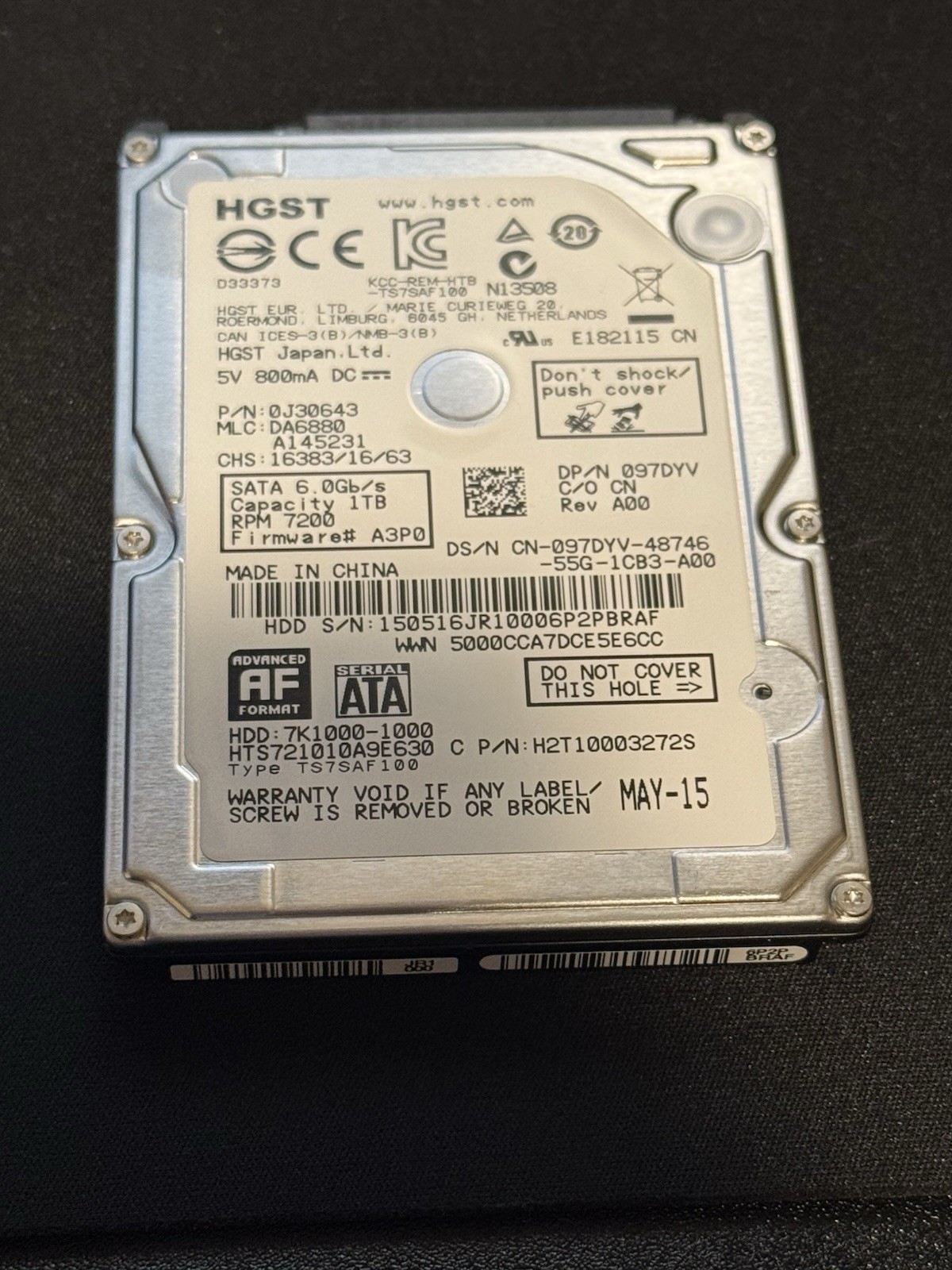 Tested GOOD HGST Hitachi 1TB 7200 RPM 2.5" SATA Hard Drive