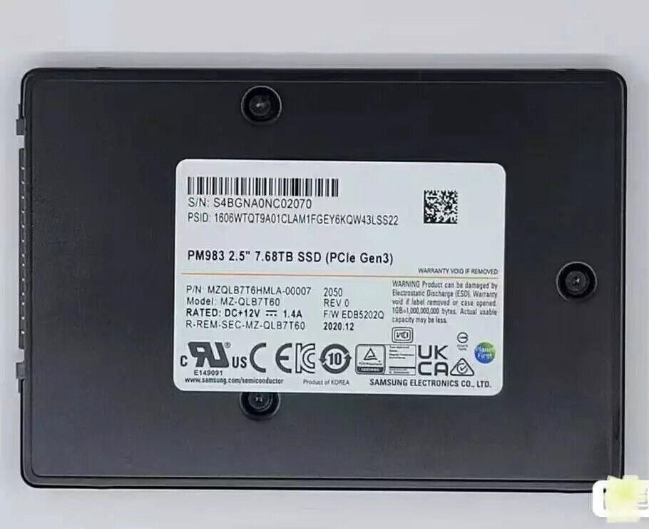 Samsung PM983 7.68TB SSD U.2 2.5"MZQLB7T6HMLA-00007 MZ-QLB7T60 EDB5202 PCIe Gen3