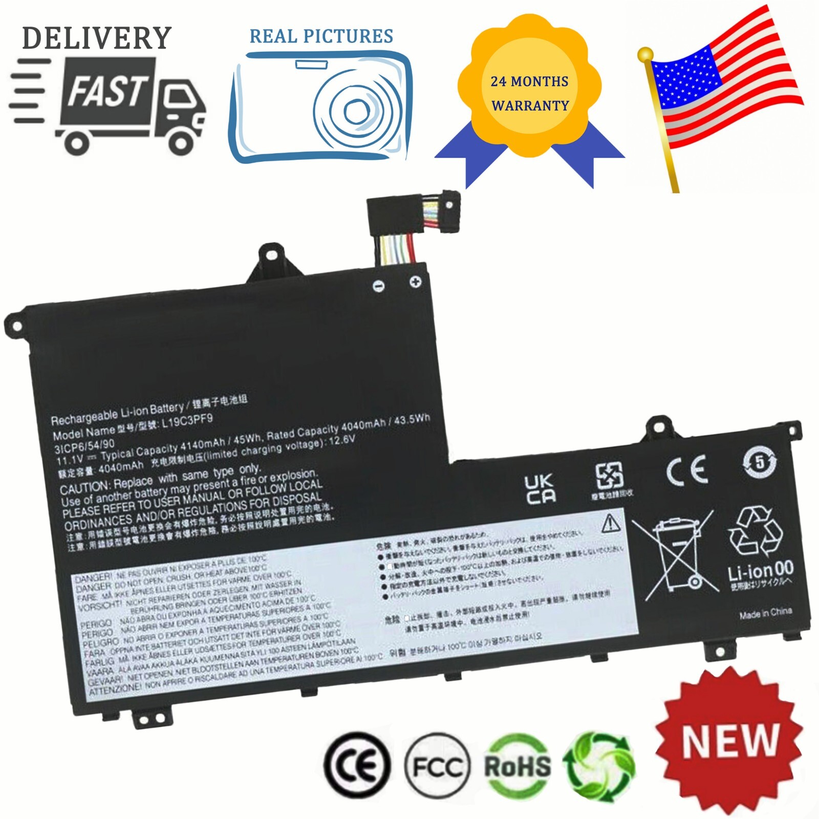 New L19C3PF9 Battery for Lenovo ThinkBook 14-IML 15-IML 15-IIL L19L3PF1 L19L3PF8