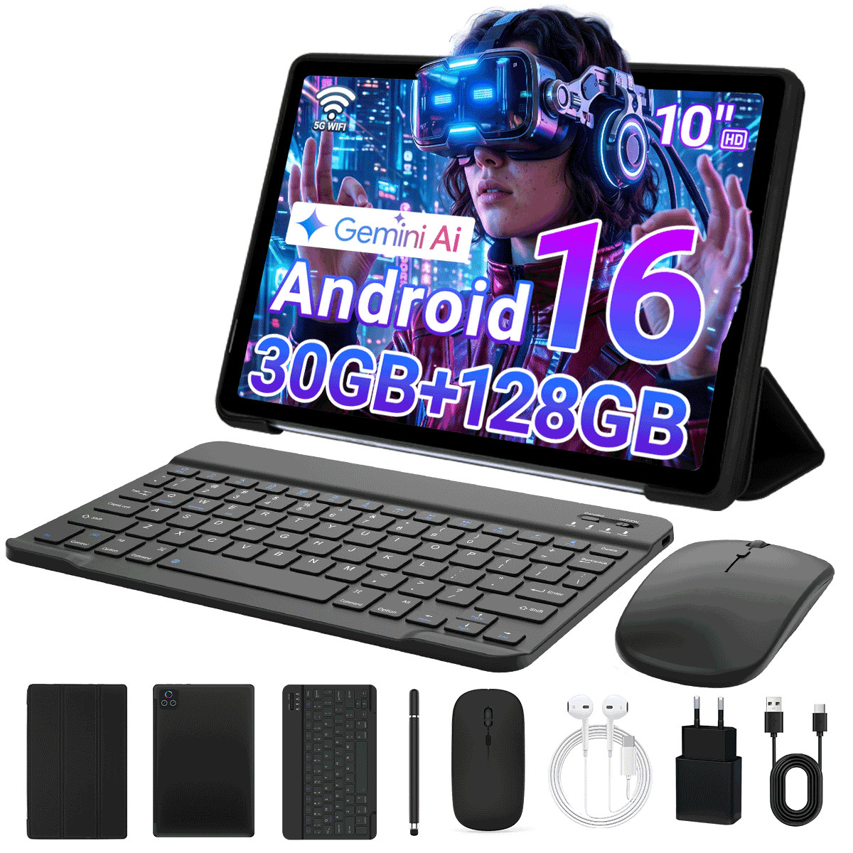 Urao Android 16 30GB 128GB 10.1 inch Tablet IPS LCD WIFI 6 BT 5 Widevine 1