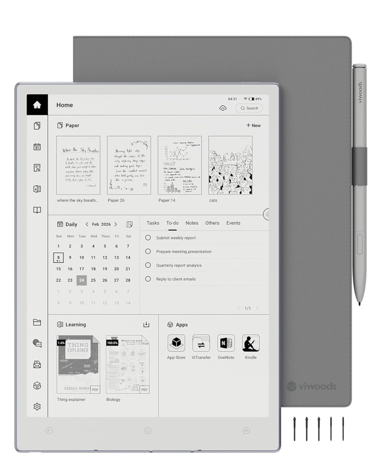 VIWOODS Electronic Notebook with Pen,Ultra-Thin 4.5mm with AiPaper 128GB