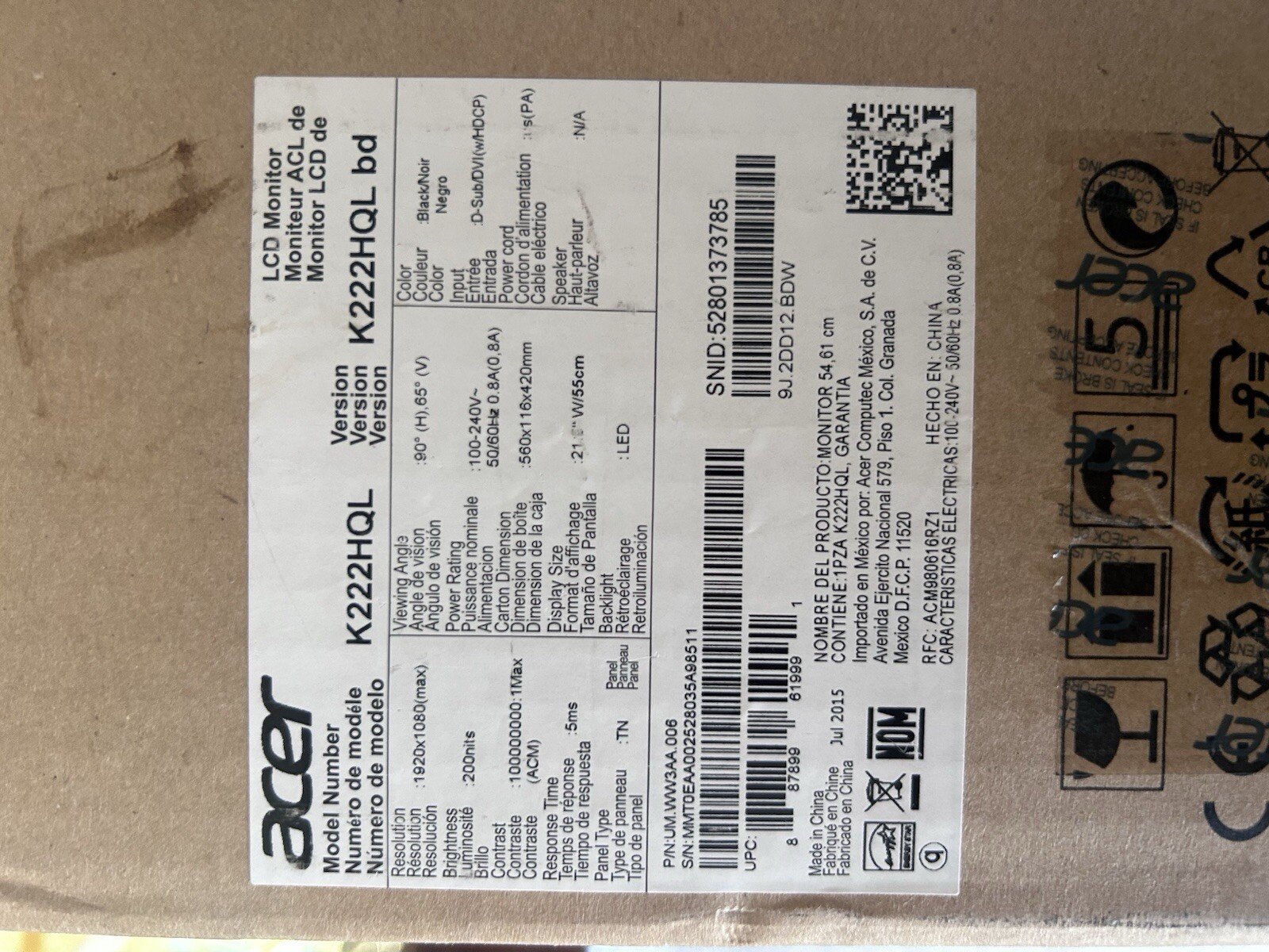 21.5 Acer Monitor 