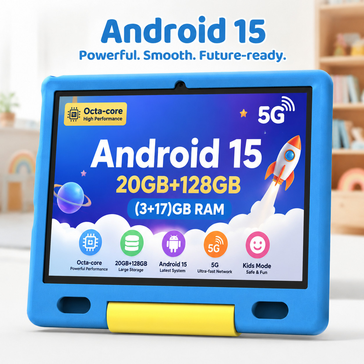 Android 15 Kids Tablet 10.1" IPS LCD 20GB+128GB 5G Wifi BT5.0 Parental Control