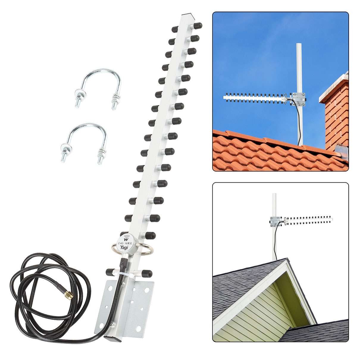 High Gain 25dBi Yagi WiFi Antenna 2.4GHz RP-SMA Connector Long Range Booster Cab