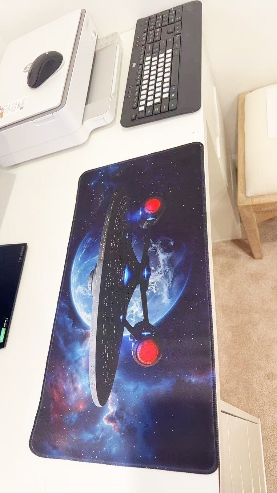 Space Starship Enterprise Gaming Mouse Pad 23.6"x11.5" Anti-Slip Desk Decor