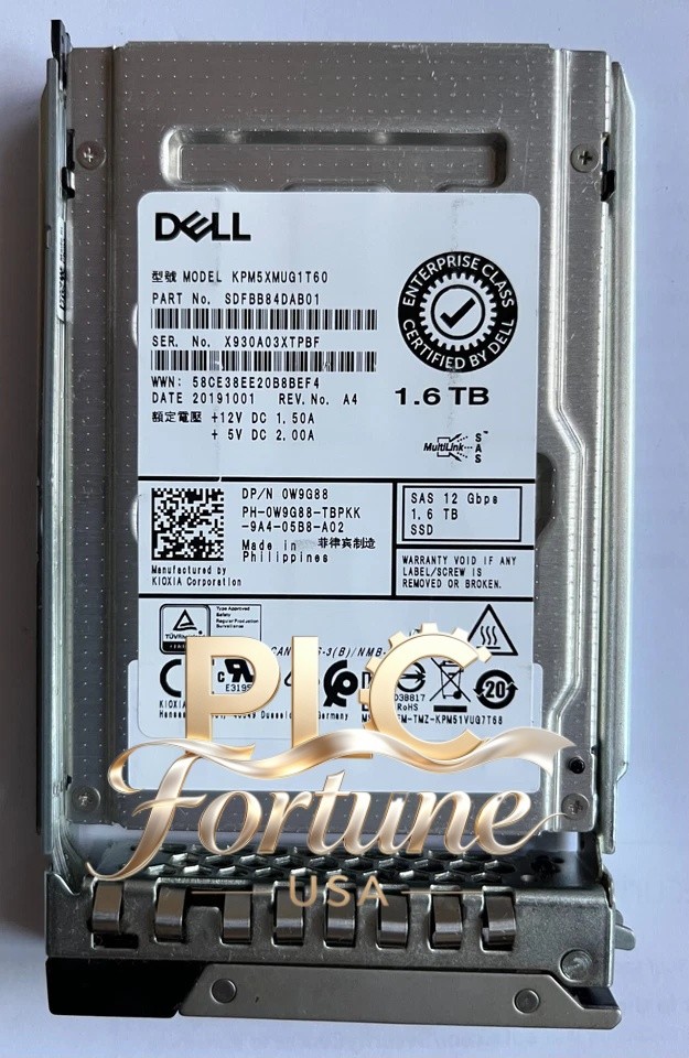 New DELL 0W9G88 W9G88 KIOXIA KPM5XMUG1T60 1.6TB SAS 2.5" 12Gb/s SSD MU R640 R740