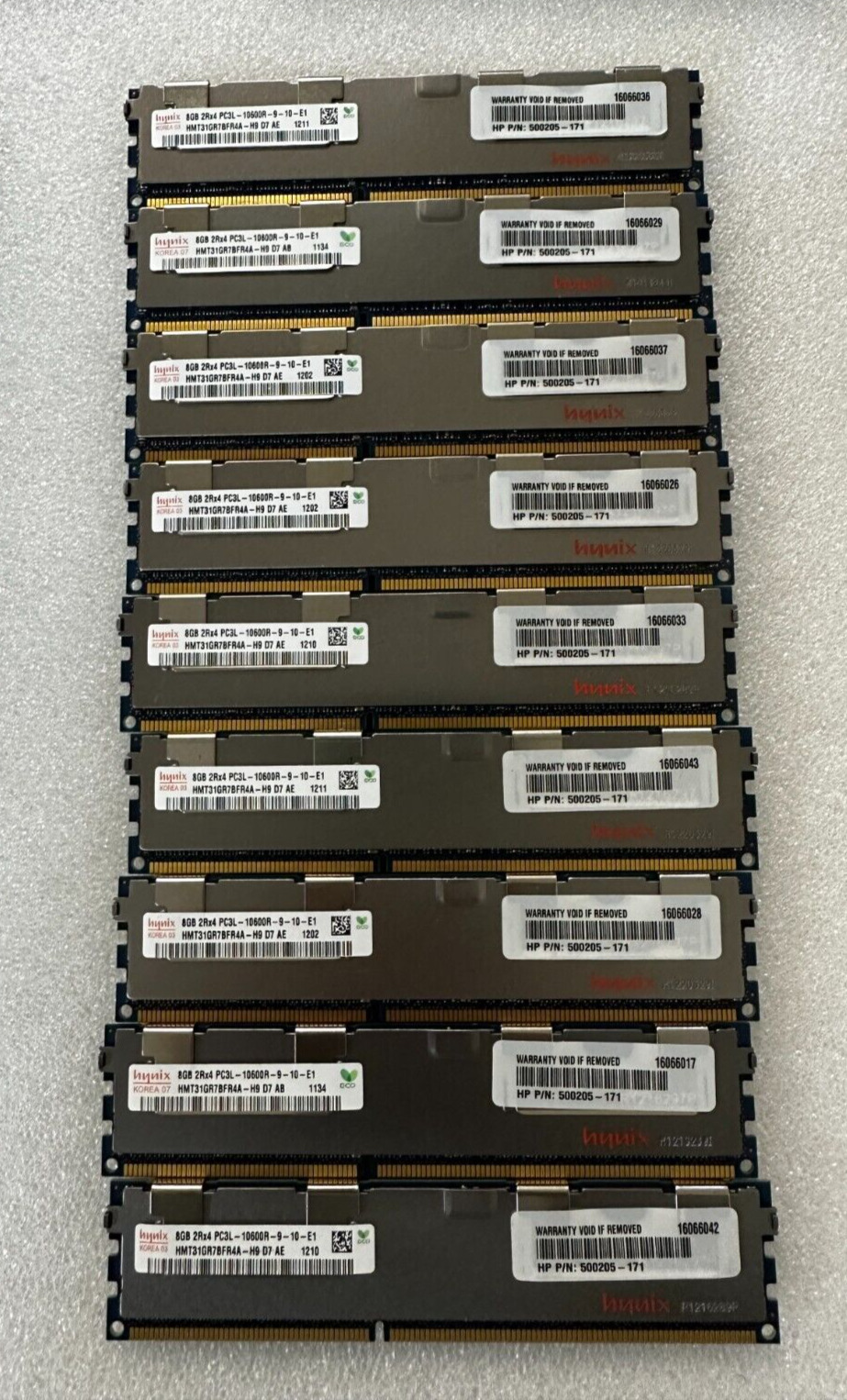 Lot of 9x 8GB Hynix 2Rx4 PC3-10600R Server RAM HMT31GR7AFR4A-H9 500205-171