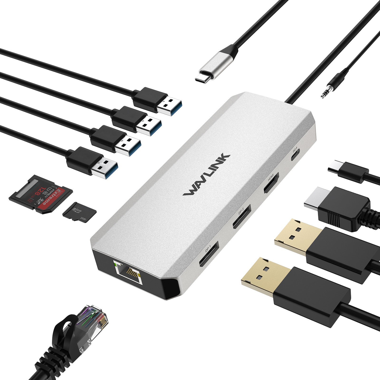 Triple Monitor 12-in-1 Laptop Docking Station USB C Hub HDMI Dual DP 85W PD