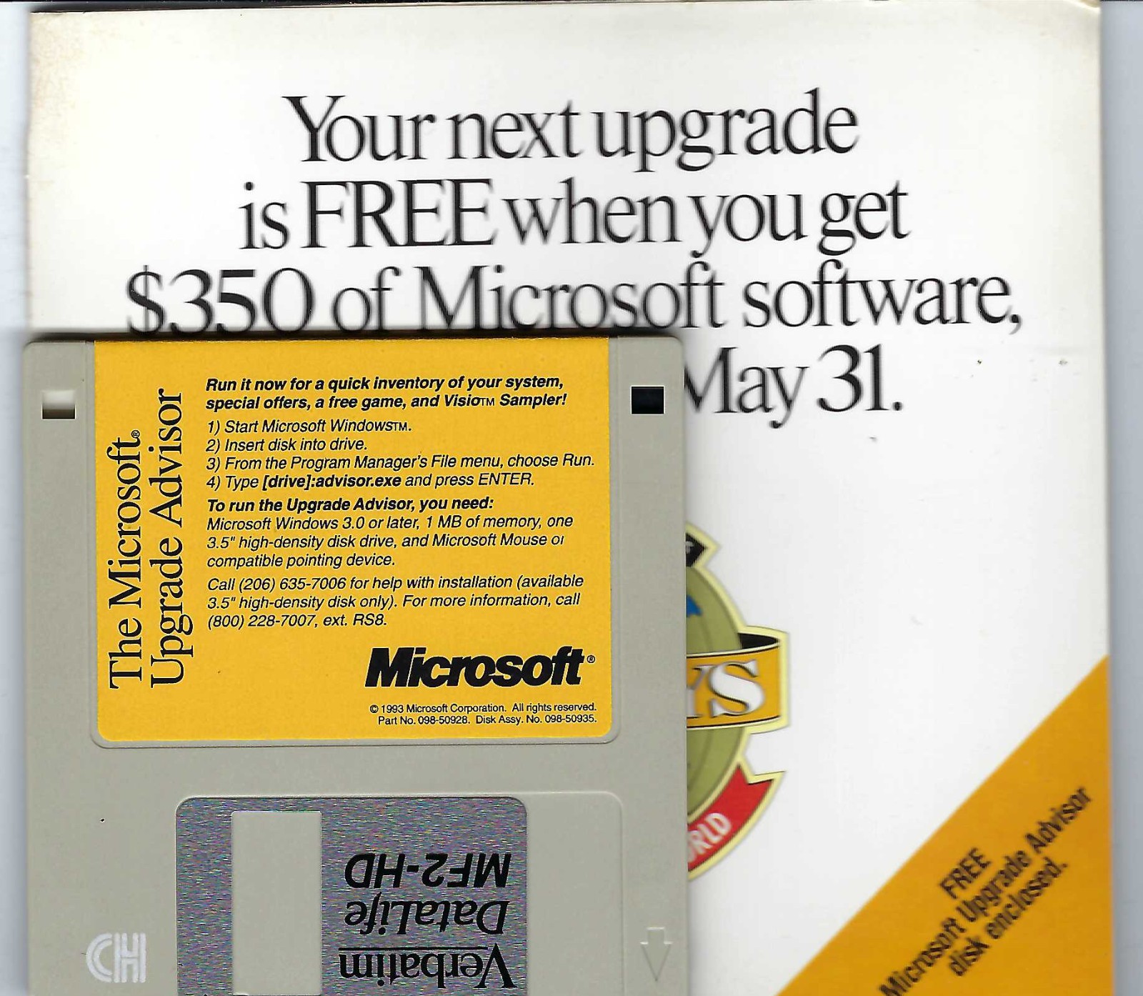 ITHistory SOFTWARE IBM PC  (1993)  MICROSOFT UPGRADE ADVISOR 3.5" OF