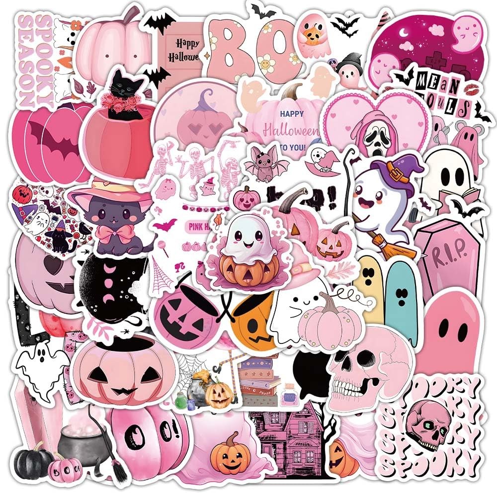 Pink Halloween Stickers Pinkoween Party Favors for Girls Small,