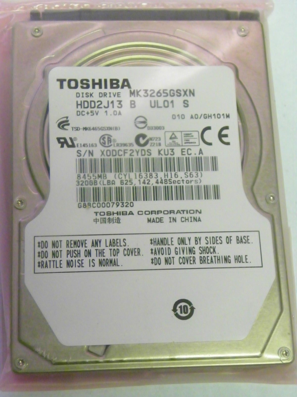 Toshiba MK3265GSXN (HDD2J13 B UL01 S) 010 A0/GH101M Laptop 320GB 2.5" SATA HDD