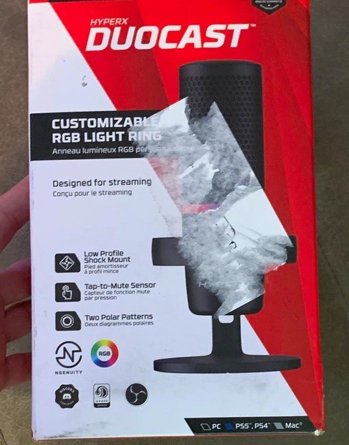 HyperX DuoCast USB Wired Condenser Mic RGB Tap-to-Mute Shock Mount Cardioid