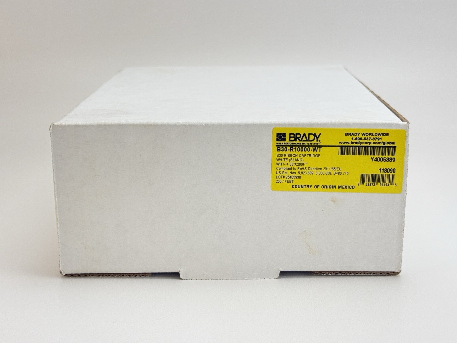 Brady B30-R10000-WT R10000 White Printer Ribbon Cartridge 4.33" x 200' 118090