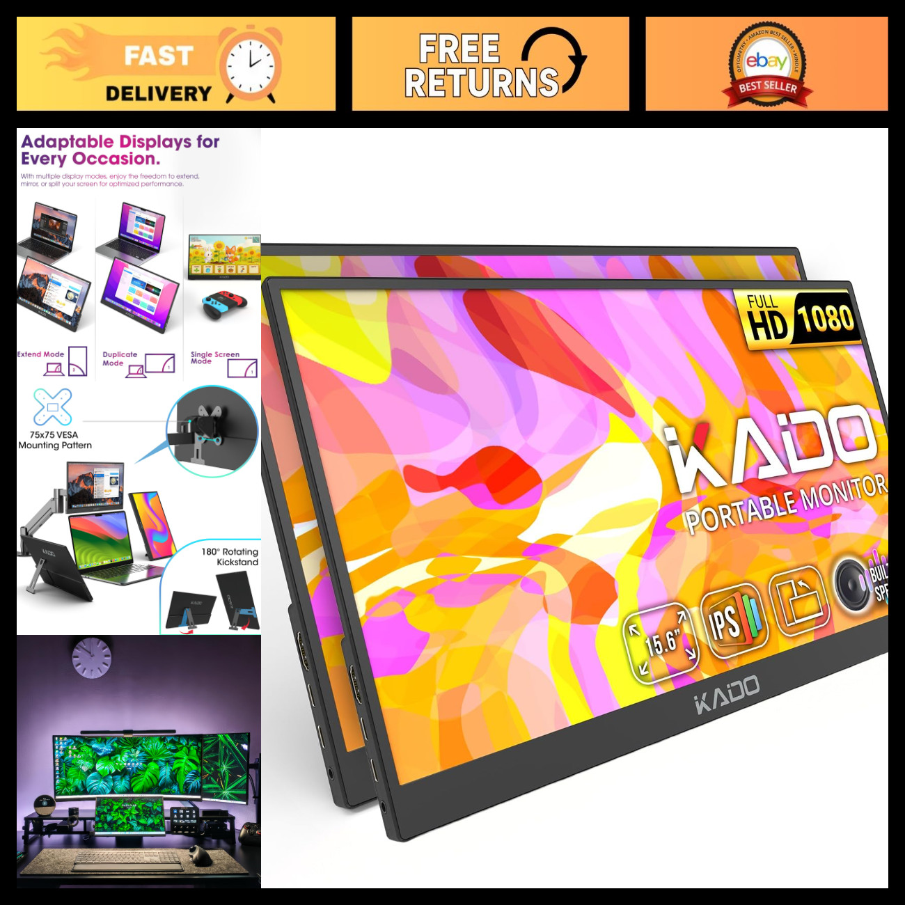 2-Pack 15.6-Inch Portable Monitor - 1920x1080 USB-C HDMI IPS Displays