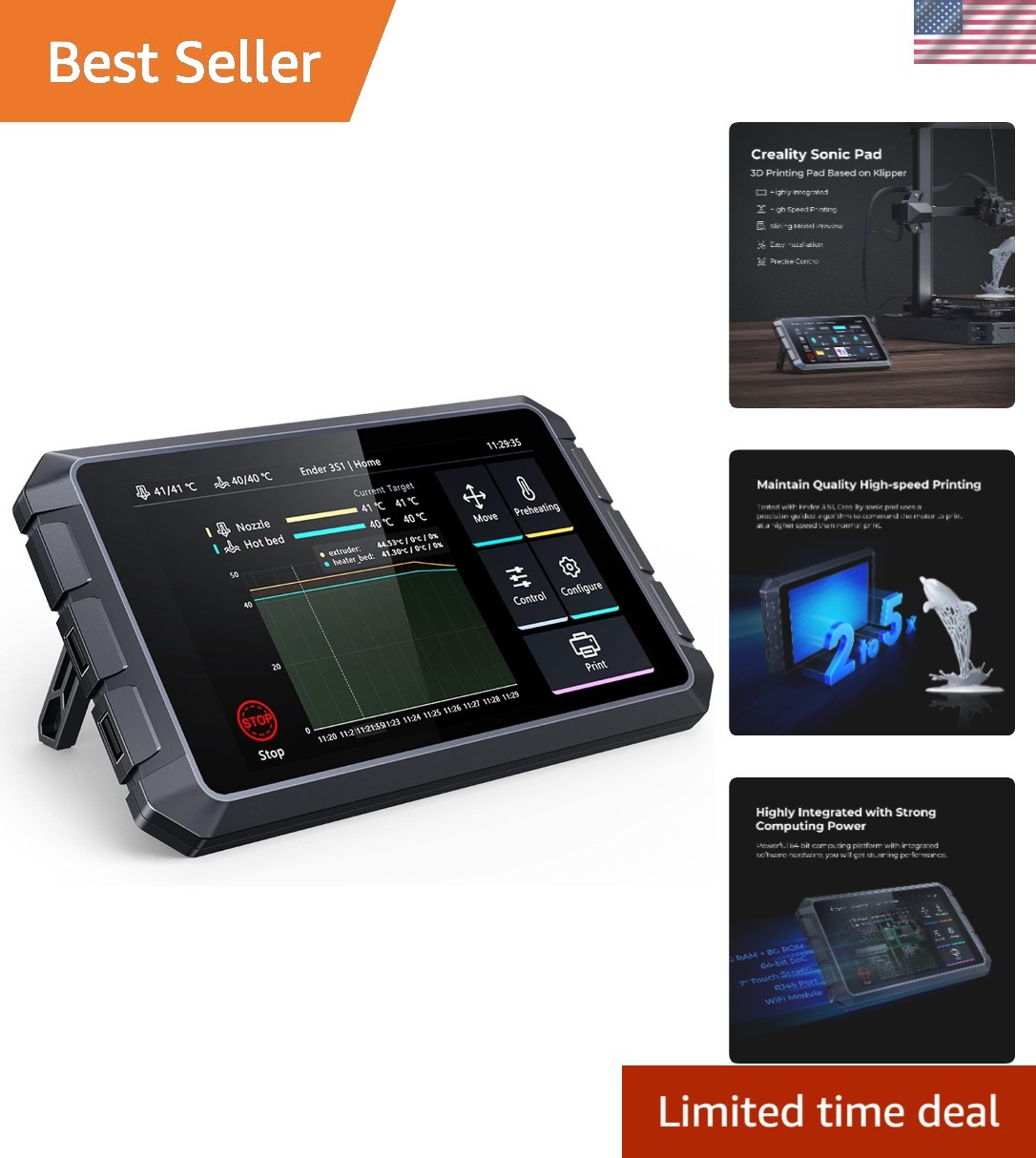 Sonic Pad 7 Inch Touchscreen, Powered by Klipper Firmware for Increased 3D Pr...