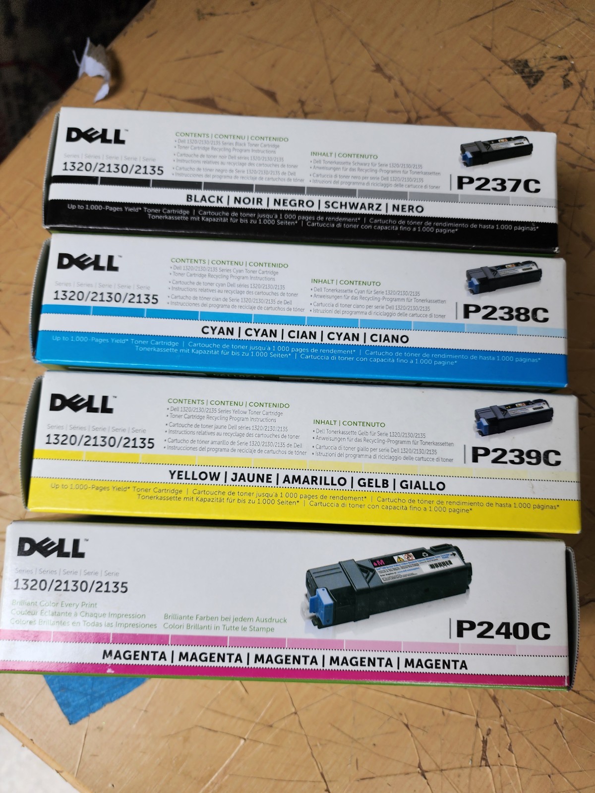 Set of 4 Dell P237C, P238C, P240C, P239C Standard Yield Toner Cartridges