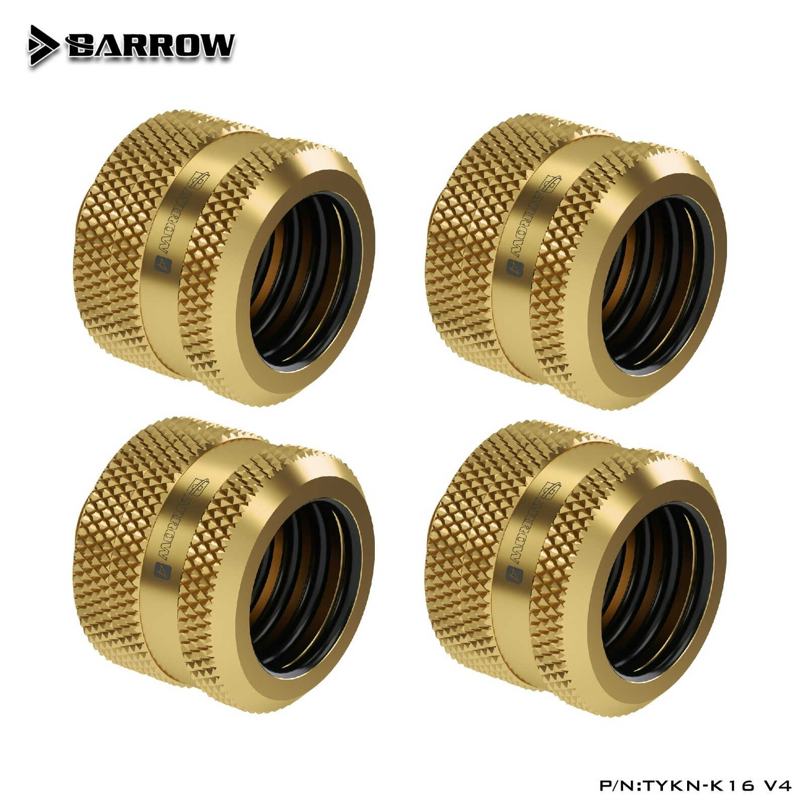 4 Pack Barrow G1/4" to 16mm Hard Tubing Compression Fitting TYKN-K16 V4 Gold
