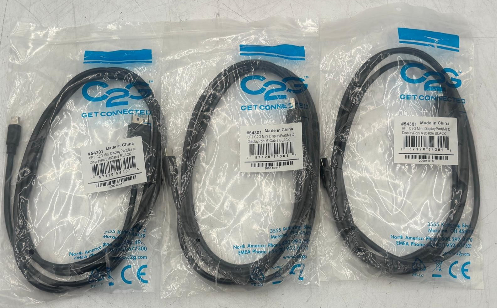 Lot of 3 C2G 6ft Mini DisplayPort (M) To DisplayPort(M) Cable BLACK 54301