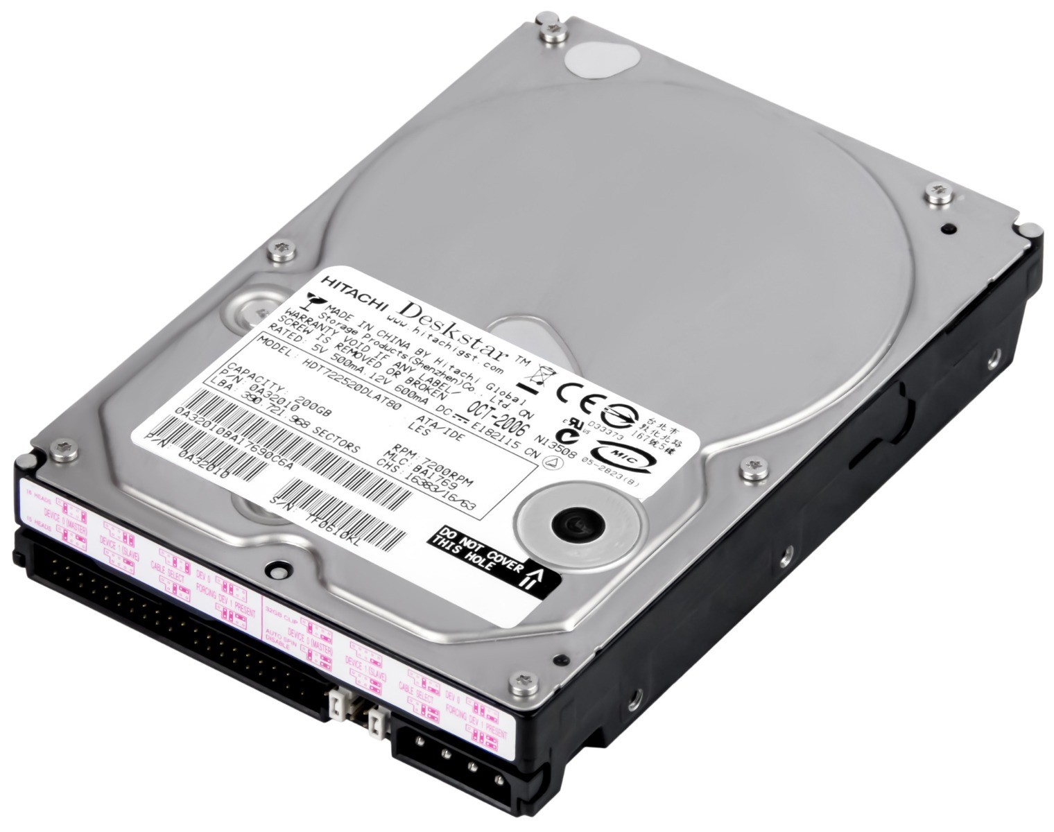 HARD DRIVE HITACHI DeskStar T7K250 HDT722520DLAT80 200GB 7.2K 8MB ATA 3.5''