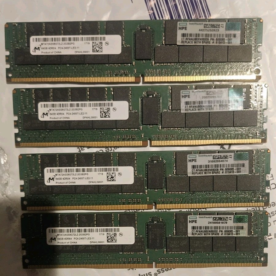 Micron 256GB (64x4) 4DRX4 PC4-2400T MTA72ASS8G72LZ-2G3B2PG DDR4 Server RAM HPE