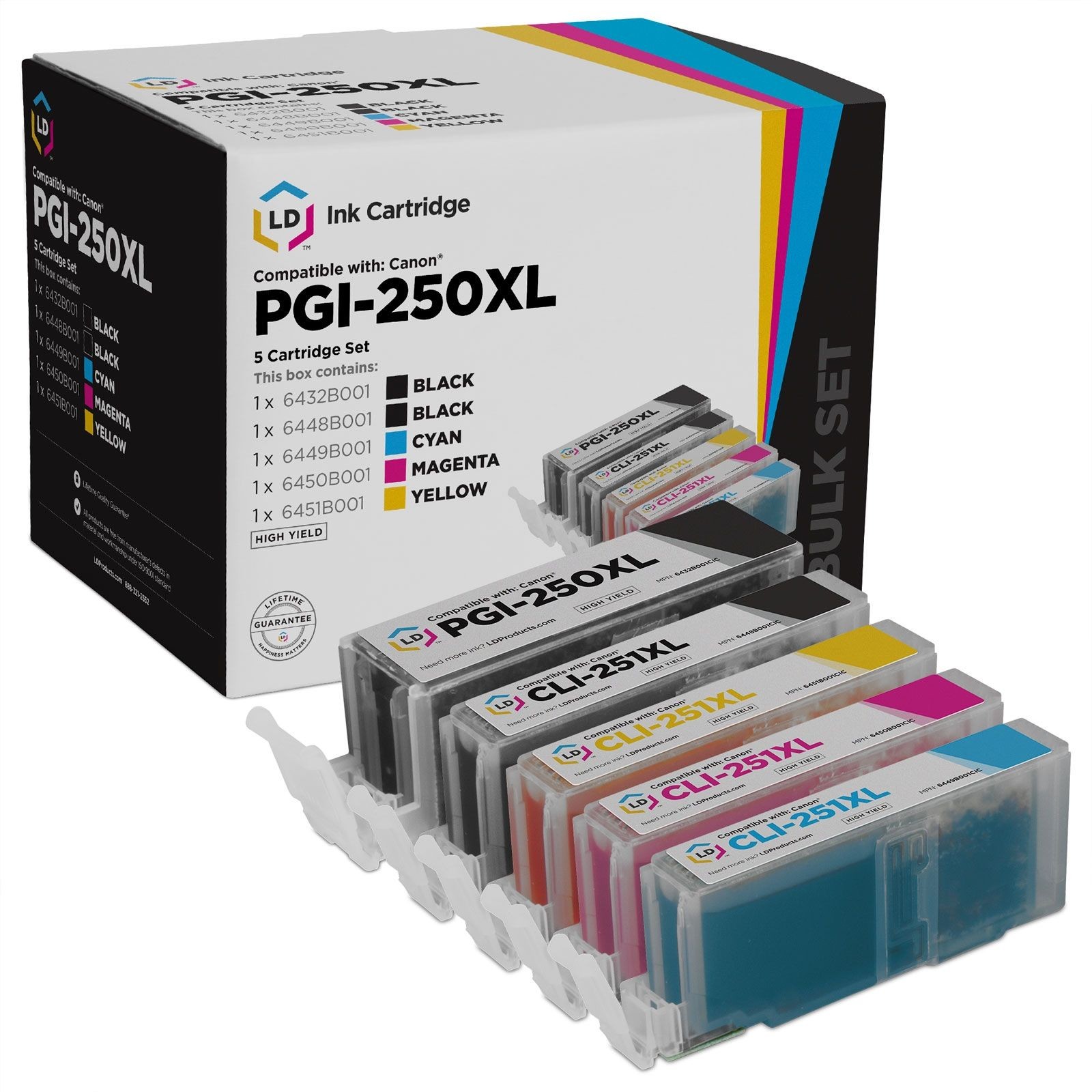 LD For Canon PGI250XL CLI251XL 5pk 6432B001 6448B001 6449B001 6450 6451