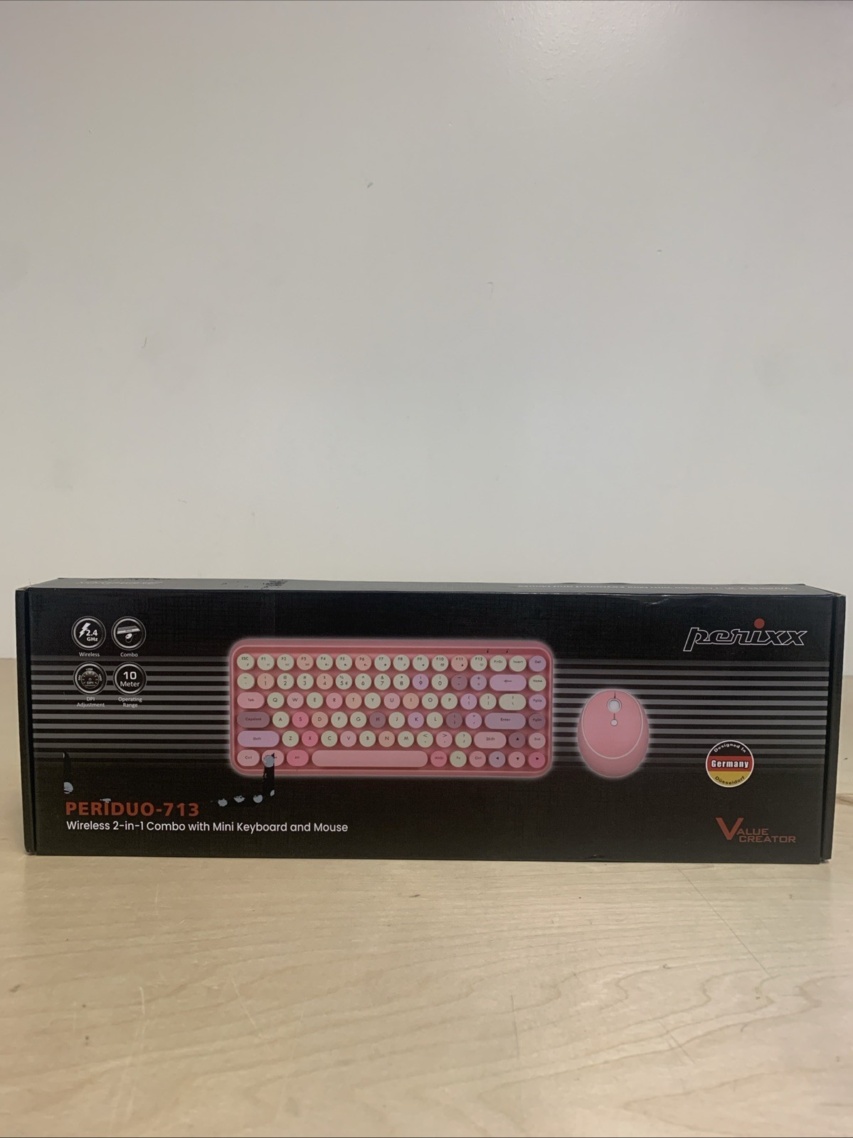 PERIDUO-713 2.4GHz Wireless Typewriter Mini Keyboard Mouse Set, Round keys, Pink