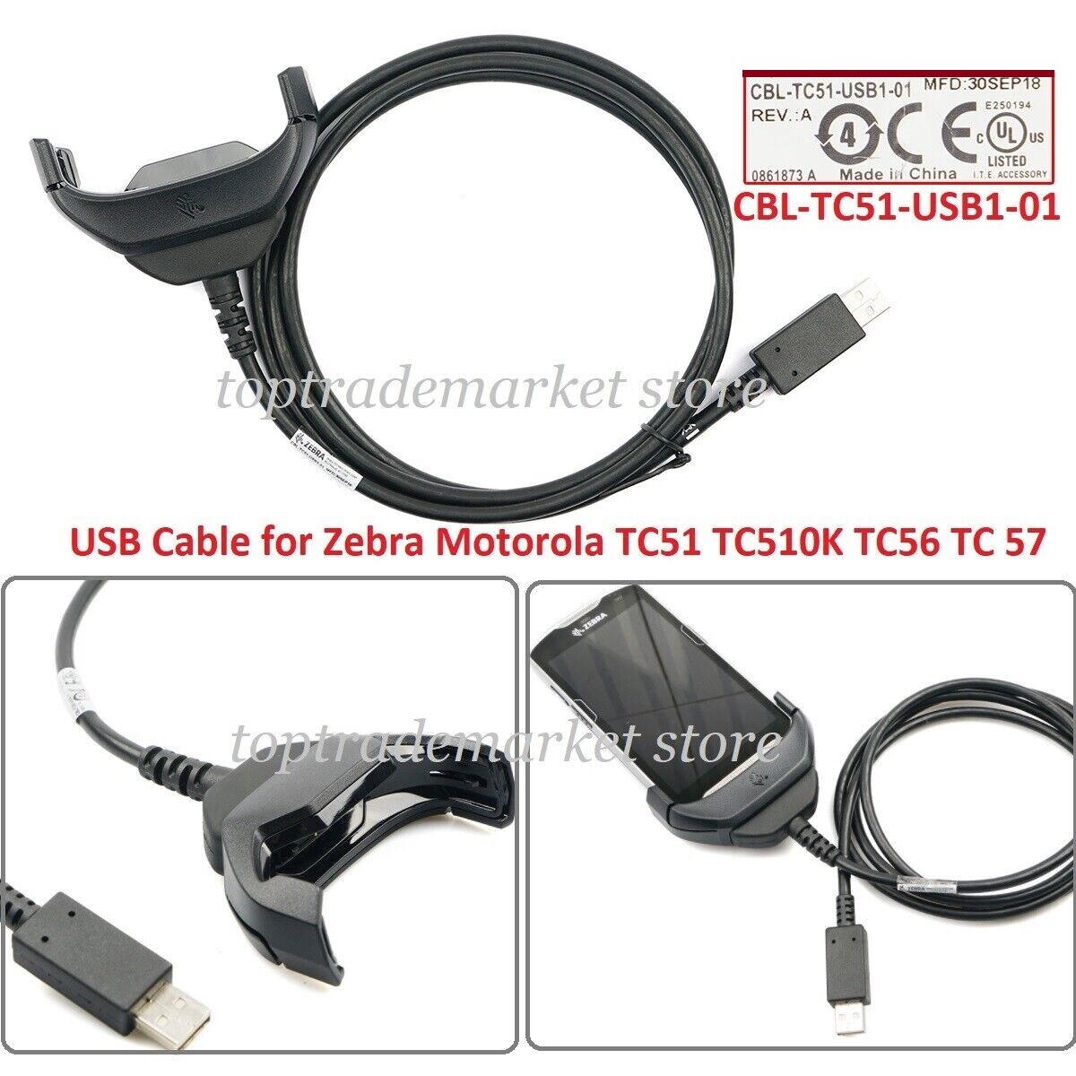 CBL-TC51-USB1-01 USB Data Transfer Cable for Zebra  TC51 TC510K TC56 57
