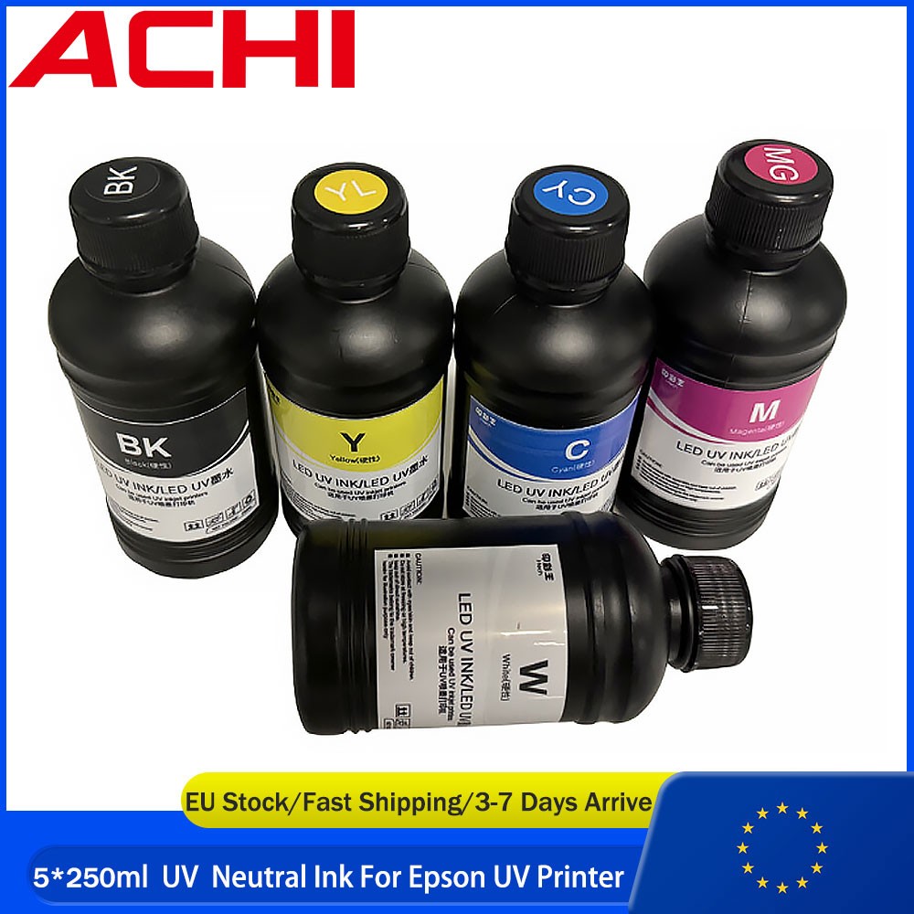 [EU] 5x250ml CMYKW Neutral UV Ink For A3/A4/A5 UV Printer Epson R1390 L800