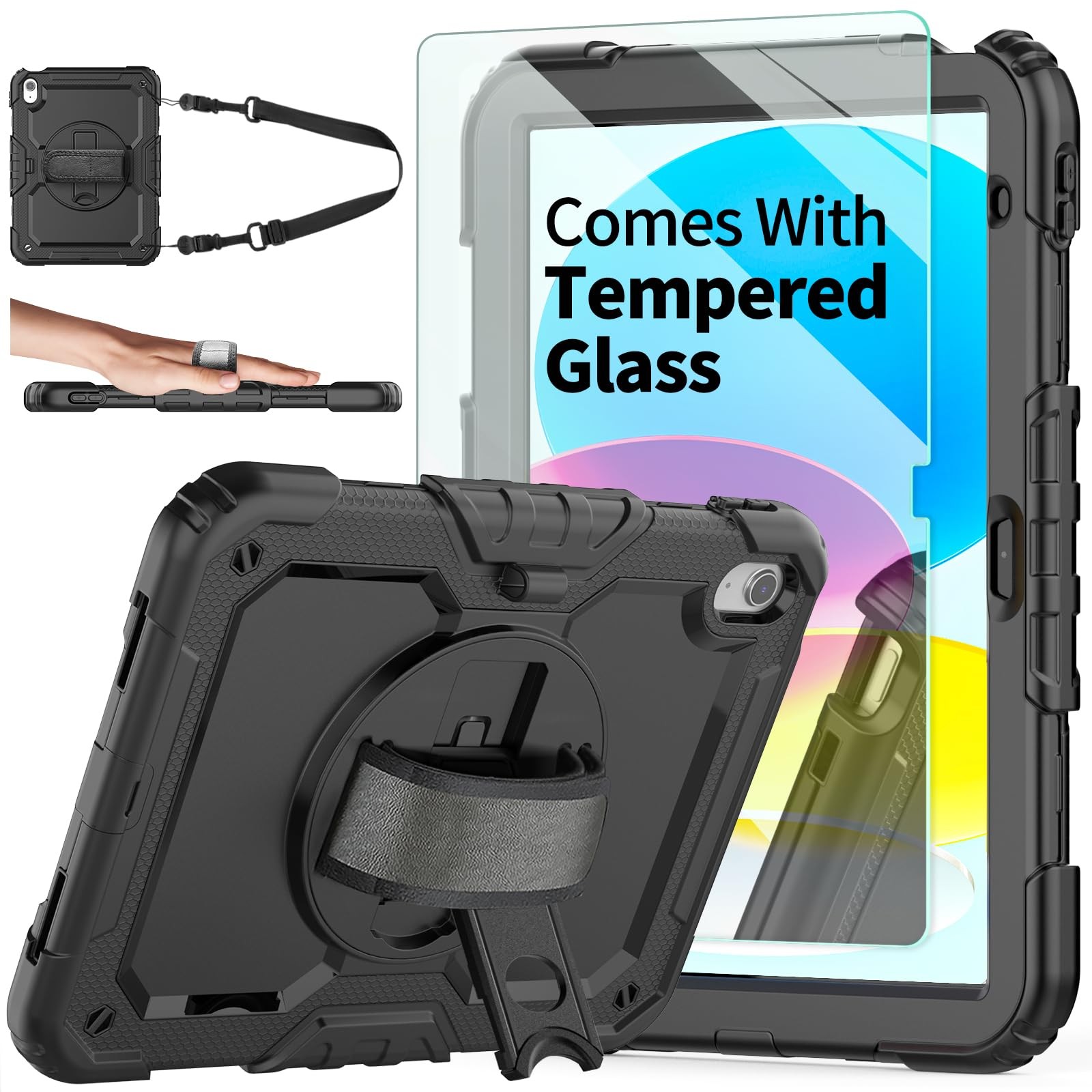Ambison Case for iPad 11/10.9 inches, Black with Glass Screen Protector