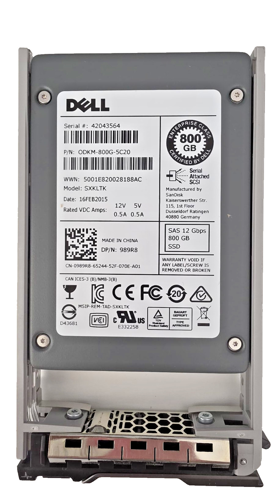 Dell 800GB 12Gbps SAS 2.5" Enterprise SSD (SanDisk SXKLTK) w/ Caddy - DP/N 989R8